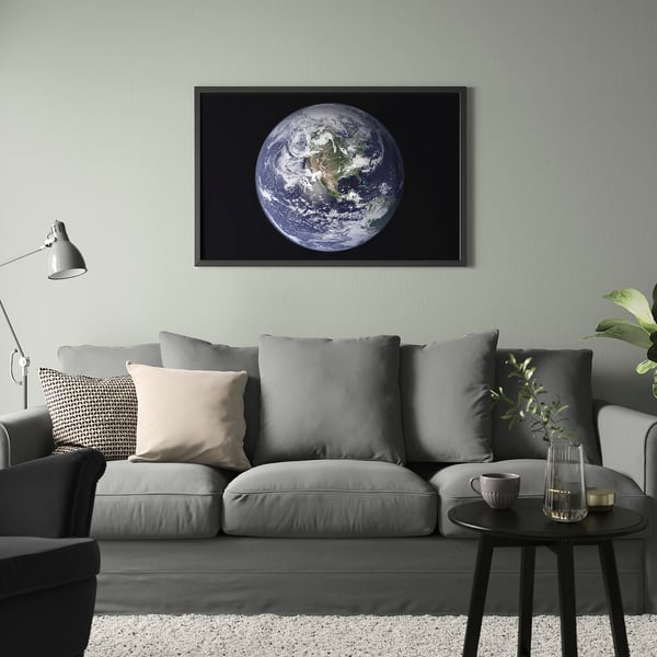 BJÖRKSTA picture with frame, the planet Earth/black, 118x78 cm