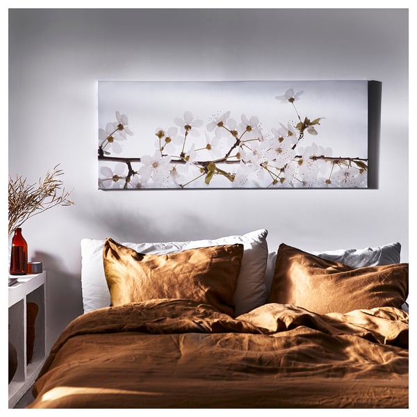 BJÖRKSTA picture, white flowers, 140x56 cm