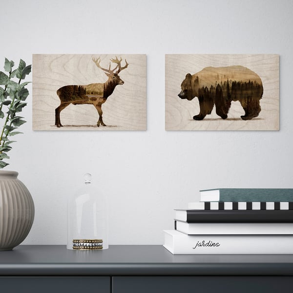 BJÖRNAMO - BJÖRNAMO Picture, set of 2, Wild animals II, 30x20 cm