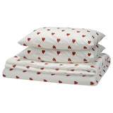 BJÖRNBÄRBUSKE duvet cover and 2 pillowcases, heart pattern white/red, 240x220/50x80 cm