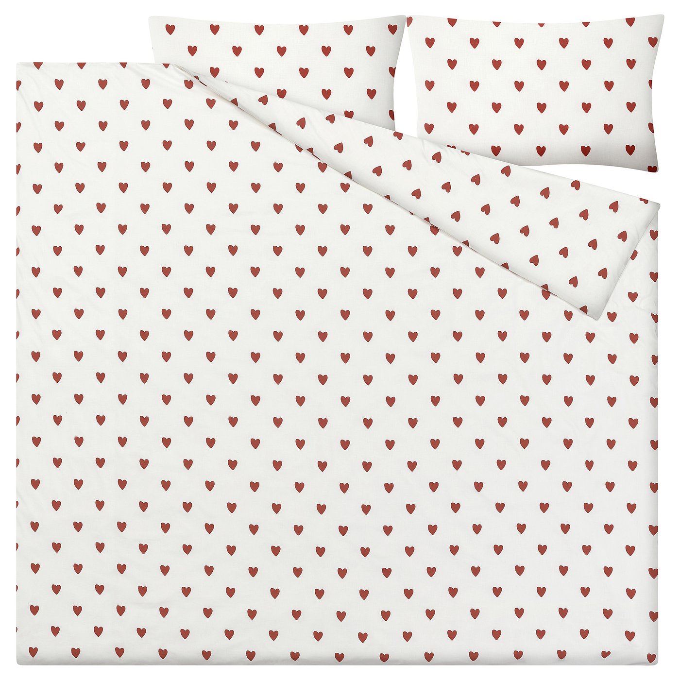 BJÖRNBÄRBUSKE duvet cover and 2 pillowcases, heart pattern white/red, 240x220/50x80 cm