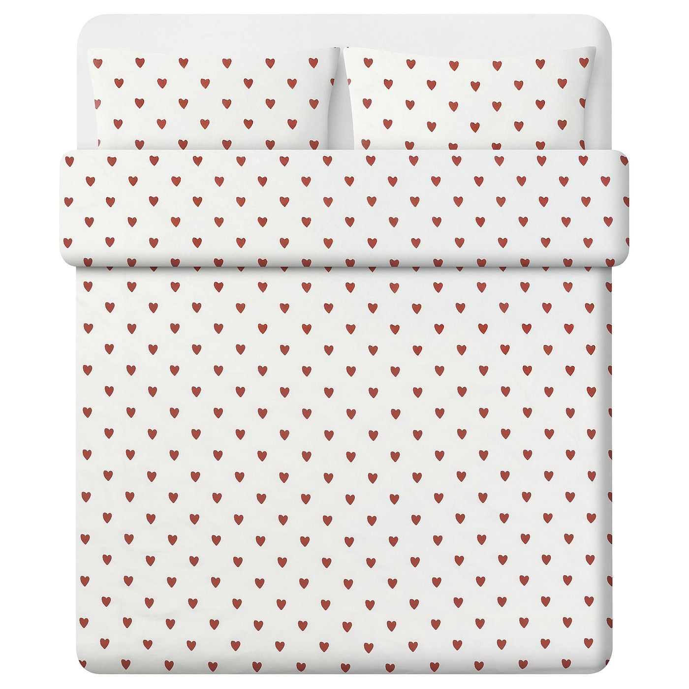 BJÖRNBÄRBUSKE duvet cover and 2 pillowcases, heart pattern white/red, 240x220/50x80 cm