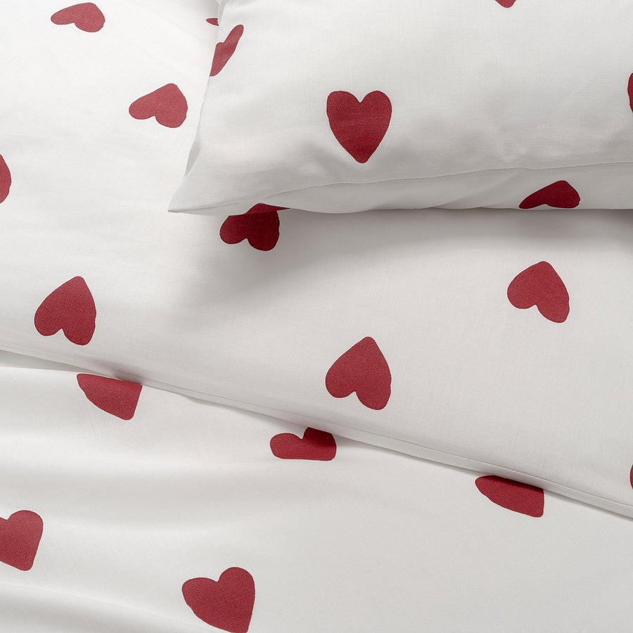 BJÖRNBÄRBUSKE duvet cover and 2 pillowcases, heart pattern white/red, 240x220/50x80 cm