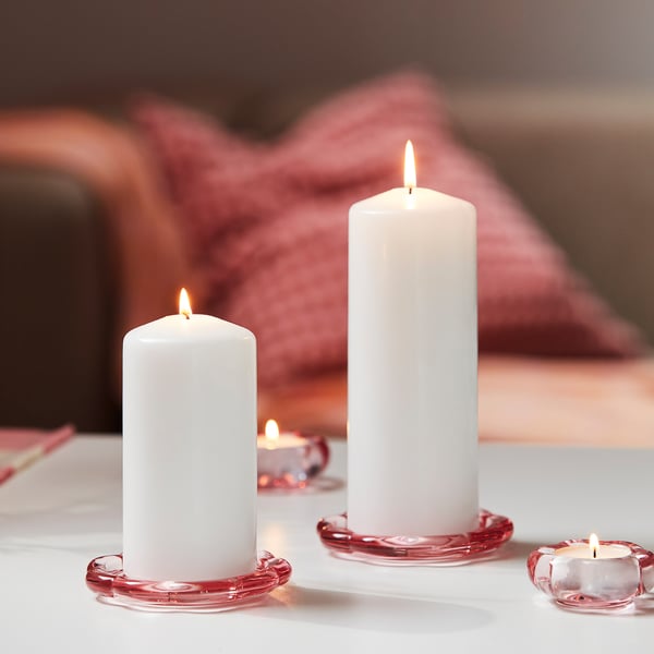 BLADFÅGEL candle dish, pink, 11 cm