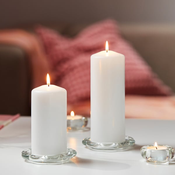 BLADFÅGEL candle dish, clear glass, 11 cm