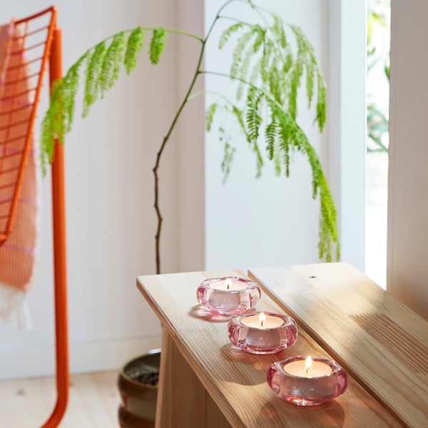 BLADFÅGEL tealight holder, pink, 3 cm