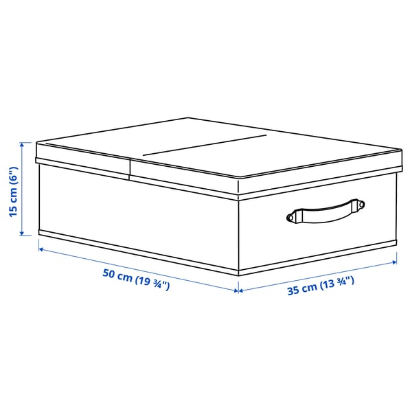 BLÄDDRARE box with lid, grey/patterned, 35x50x15 cm