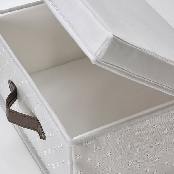 BLÄDDRARE box with lid, grey/patterned, 35x50x15 cm