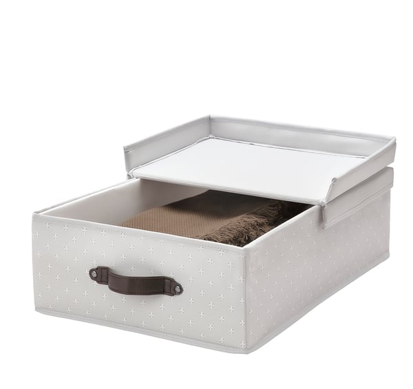 BLÄDDRARE box with lid, grey/patterned, 35x50x15 cm