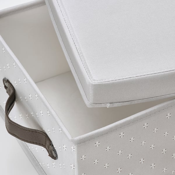 BLÄDDRARE - BLÄDDRARE Box with lid, grey/patterned, 25x35x15 cm