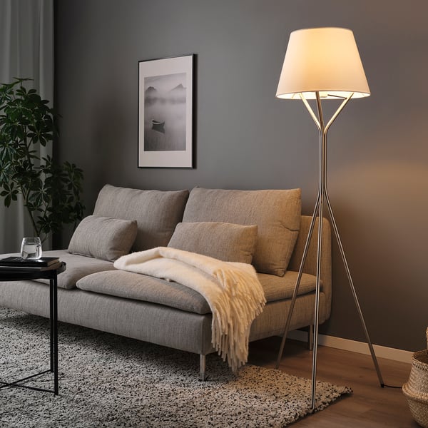 BLÄNKFYR floor lamp, nickel-plated, 40 cm