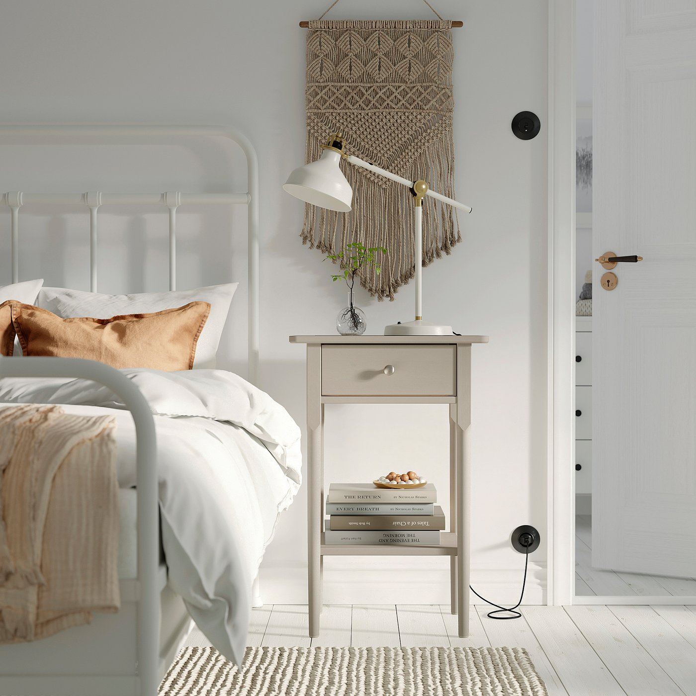 BLÄSTÅSEN bedside table, grey-beige, 29x10x27 cm