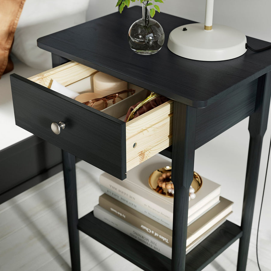 BLÄSTÅSEN bedside table, black, 50x37x76 cm