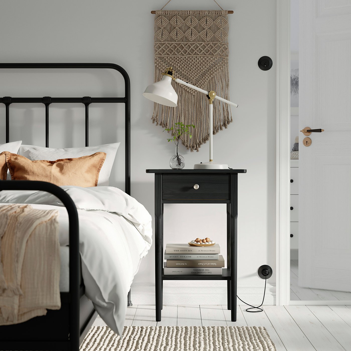 BLÄSTÅSEN bedside table, black, 50x37x76 cm