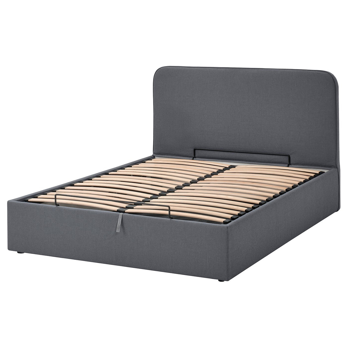 BLÅFJÄLLET frame set for ottoman divan bed, incl headboard, legs and cover Kabusa/dark grey, 160x200 cm