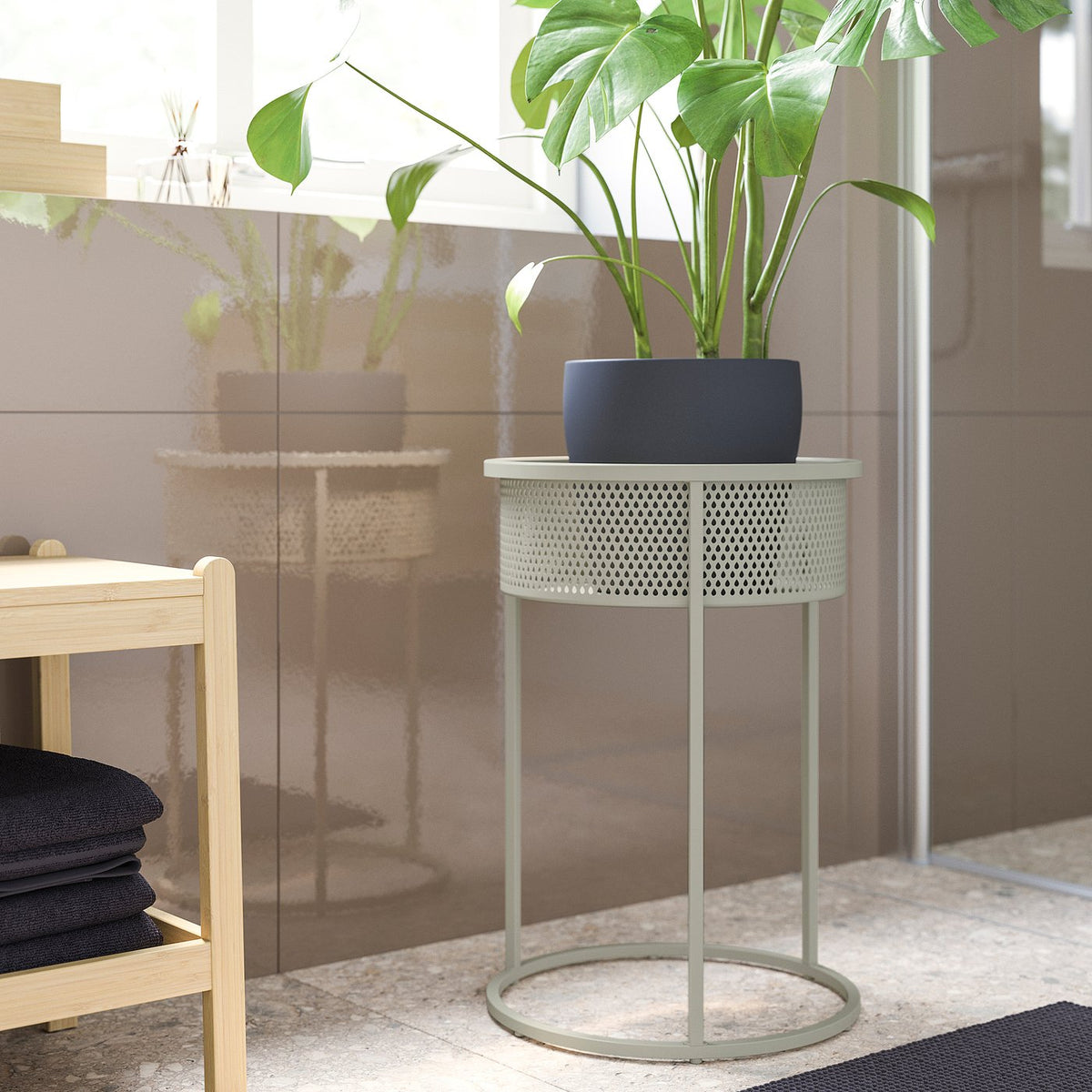 BLÅKRÅKA plant stand, in/outdoor/light grey-beige, 54 cm