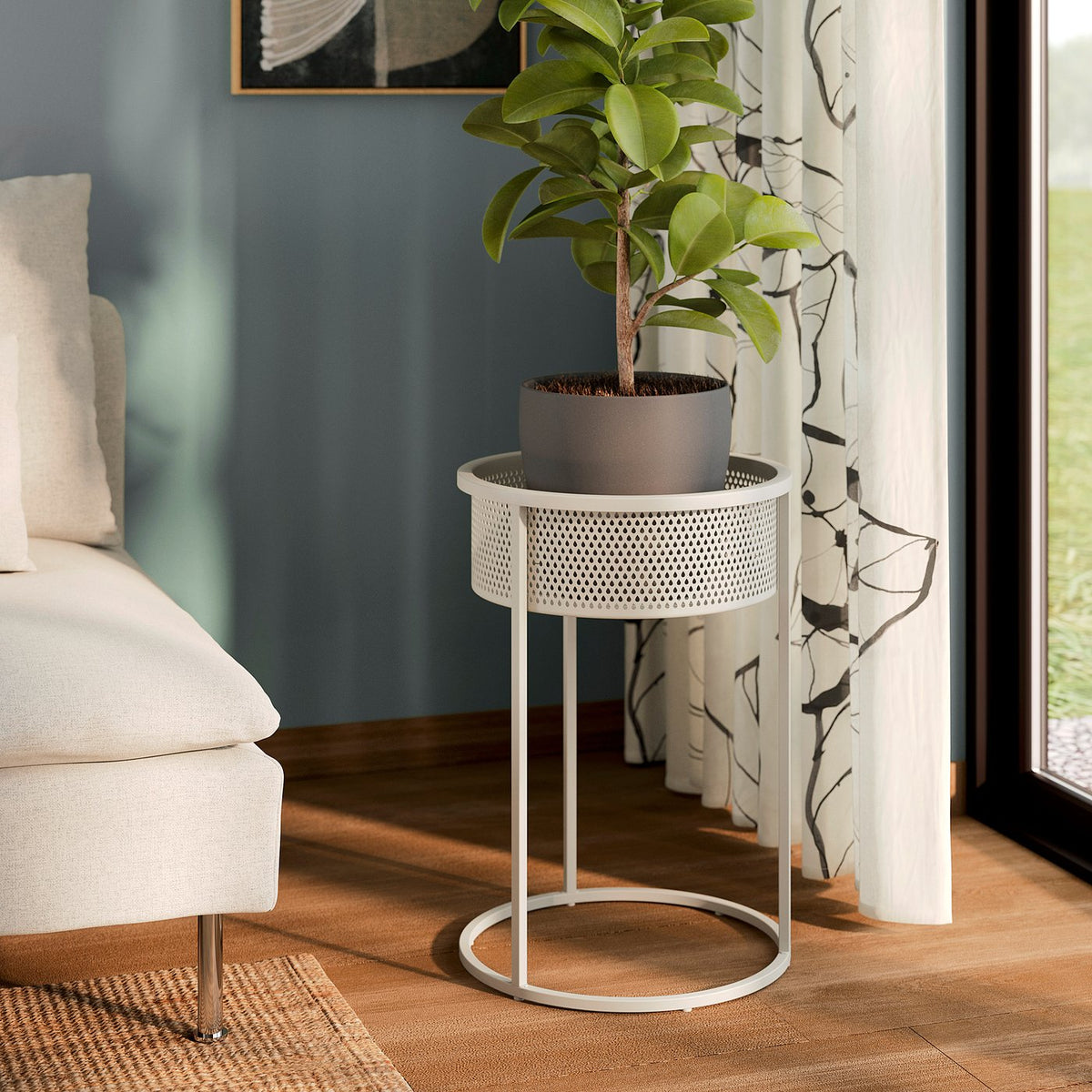 BLÅKRÅKA plant stand, in/outdoor/light grey-beige, 54 cm