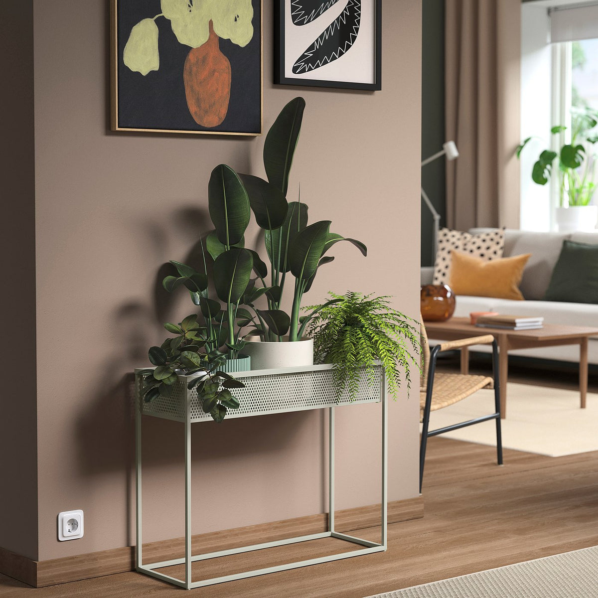 BLÅKRÅKA plant stand, in/outdoor/light grey-beige, 59 cm