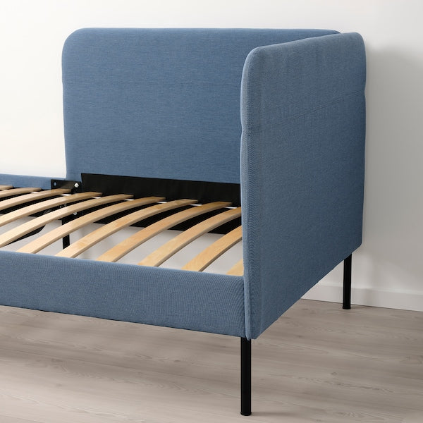 BLÅKULLEN Imbott bed structure/ang headboard - Deep blue Knisa 90x200 cm , 90x200 cm