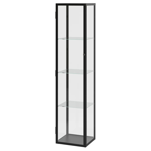 BLÅLIDEN / STRIMSÄV glass-door cabinet with lighting, black, 35x151x32 cm