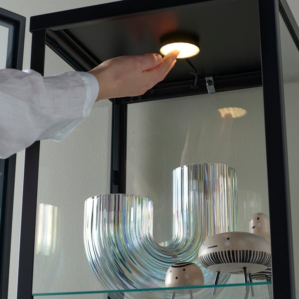 BLÅLIDEN / STRIMSÄV glass-door cabinet with lighting, black, 35x151x32 cm