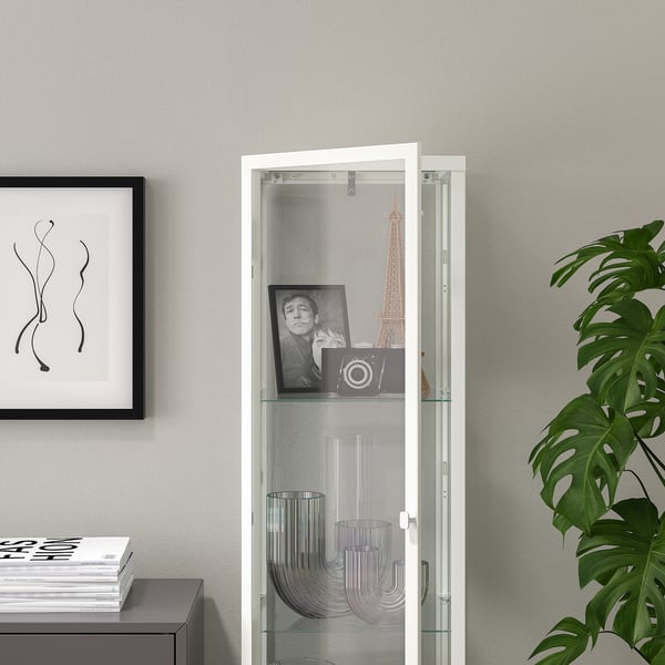 BLÅLIDEN glass-door cabinet, white, 35x32x151 cm