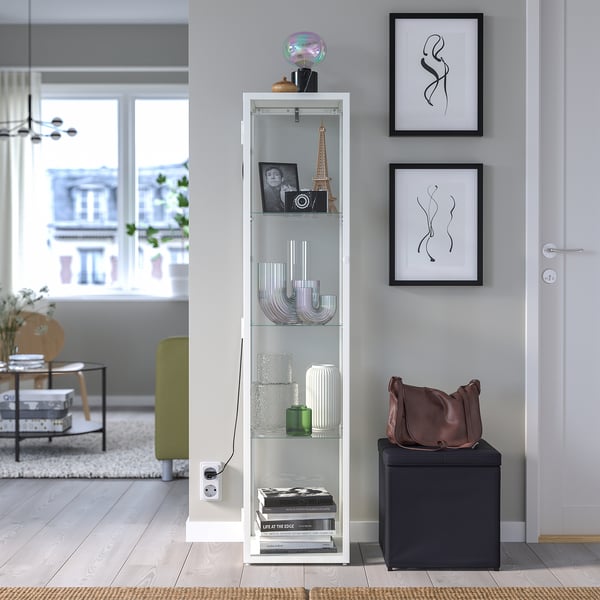 BLÅLIDEN - BLÅLIDEN Glass-door cabinet, white, 35x32x151 cm
