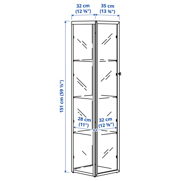 BLÅLIDEN glass-door cabinet, black, 35x32x151 cm