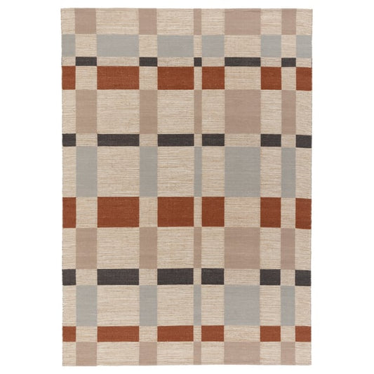 BLÅLJUS rug, flatweave, handwoven natural/grey/brown plaid, 170x240 cm