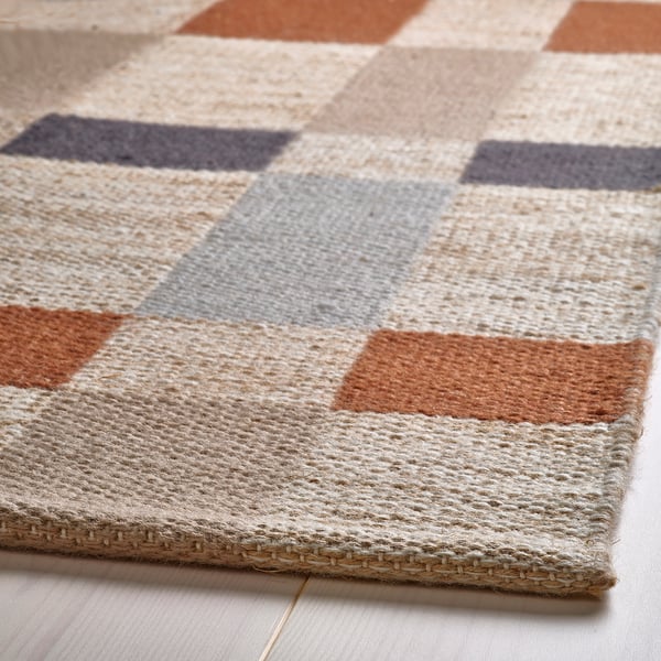 BLÅLJUS rug, flatweave, handwoven natural/grey/brown plaid, 170x240 cm