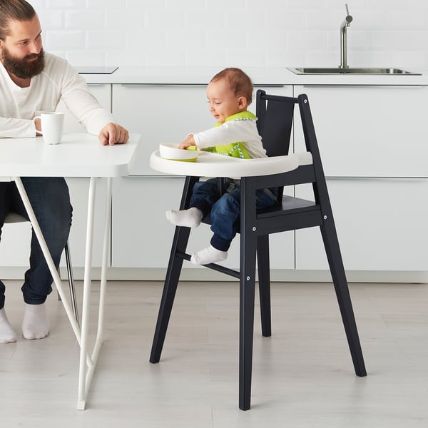 BLÅMES highchair with tray, black, 52x93x53 cm
