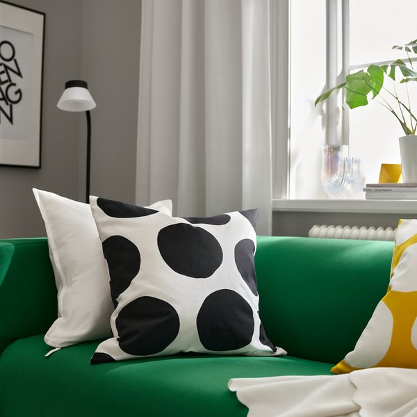 BLÅMUNKAR cushion cover, white/black/dot pattern, 50x50 cm
