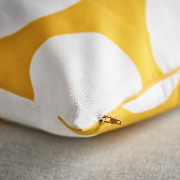 BLÅMUNKAR - Cushion cover, yellow/white/dot pattern, 50x50 cm