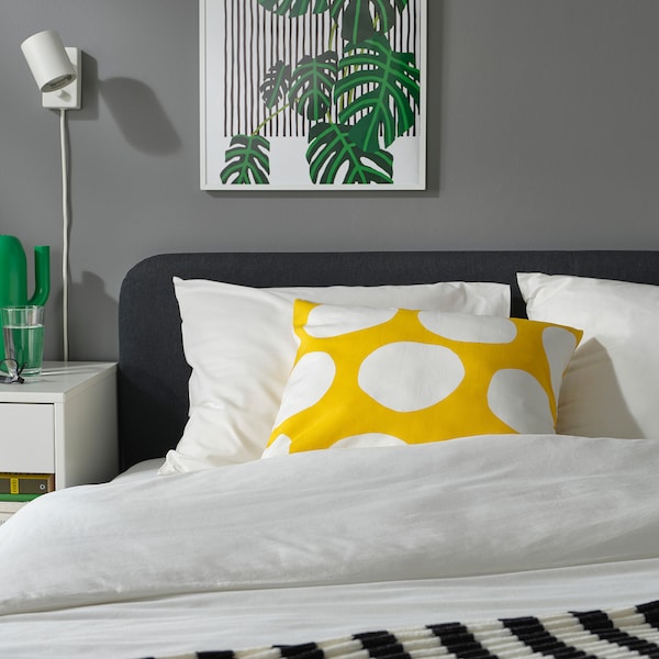 BLÅMUNKAR - Cushion cover, yellow/white/dot pattern, 50x50 cm