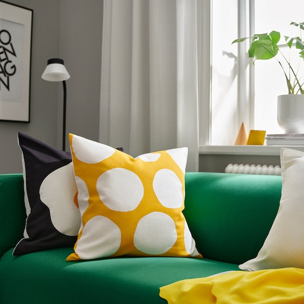 BLÅMUNKAR cushion cover, yellow/white/dot pattern, 50x50 cm