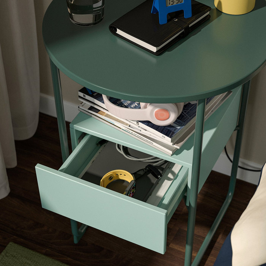 BLANKHÄLLAN bedside table, green/turquoise, 45 cm
