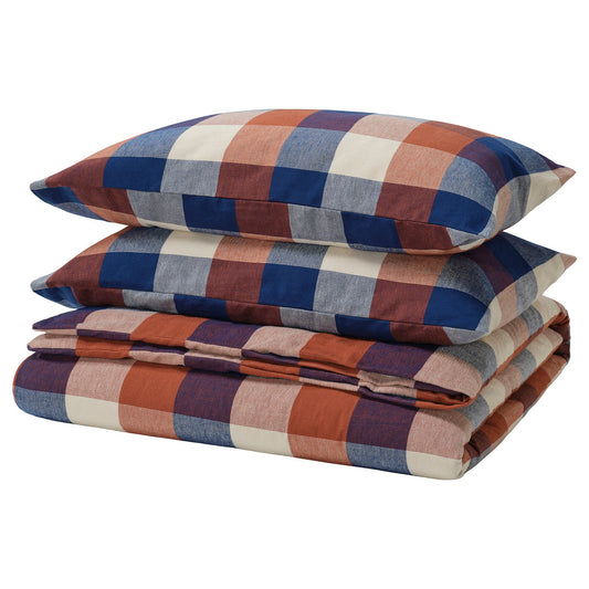 BLÅSENAP duvet cover and 2 pillowcases, multicolour/check, 240x220/50x80 cm