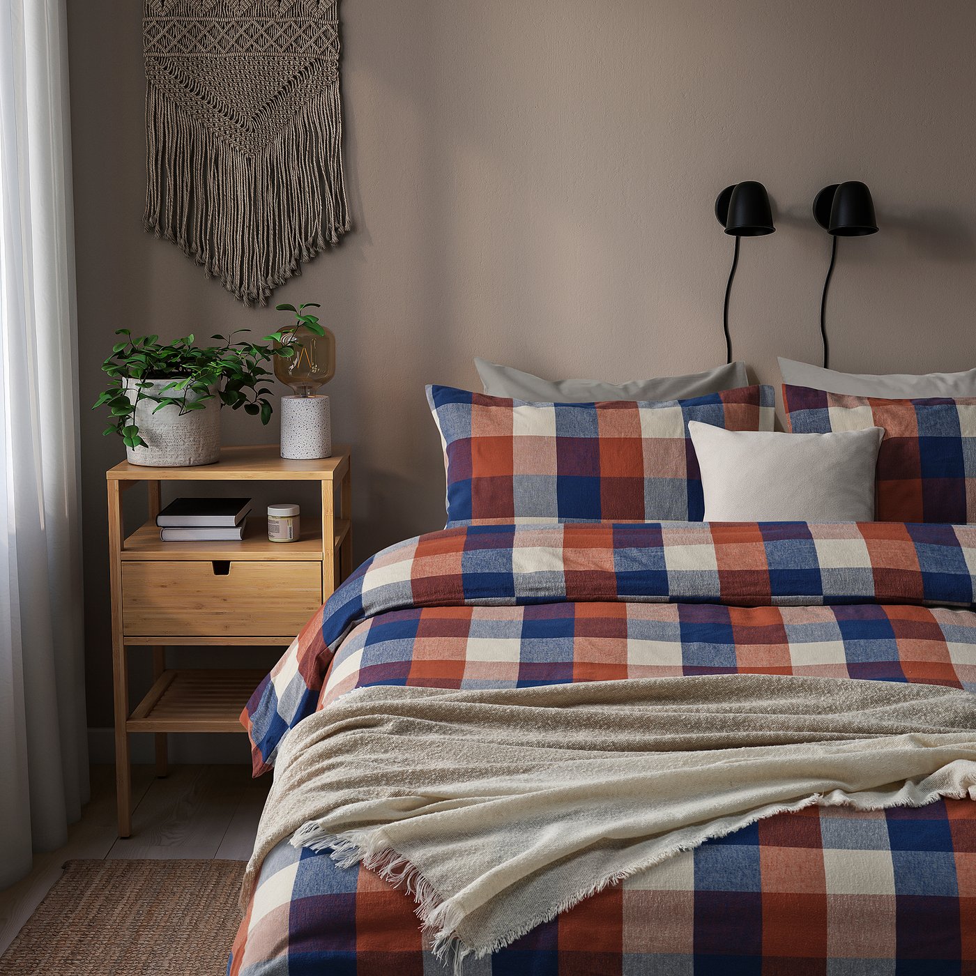 BLÅSENAP duvet cover and 2 pillowcases, multicolour/check, 240x220/50x80 cm