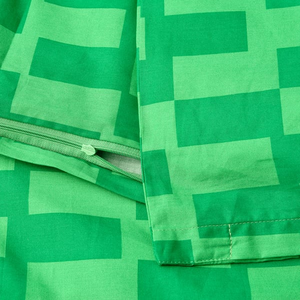 BLÅSKATA duvet cover and pillowcase, green/patterned, 150x200/50x80 cm