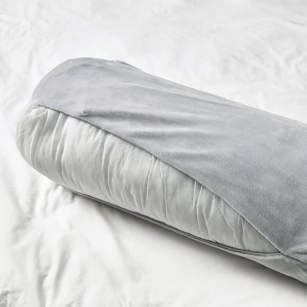 BLÅSKATA - Cushion, cylindrical/light grey,80 cm