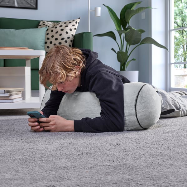 BLÅSKATA cushion, cylinder shaped/light grey, 80 cm