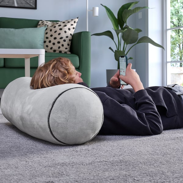 BLÅSKATA - Cushion, cylindrical/light grey,80 cm