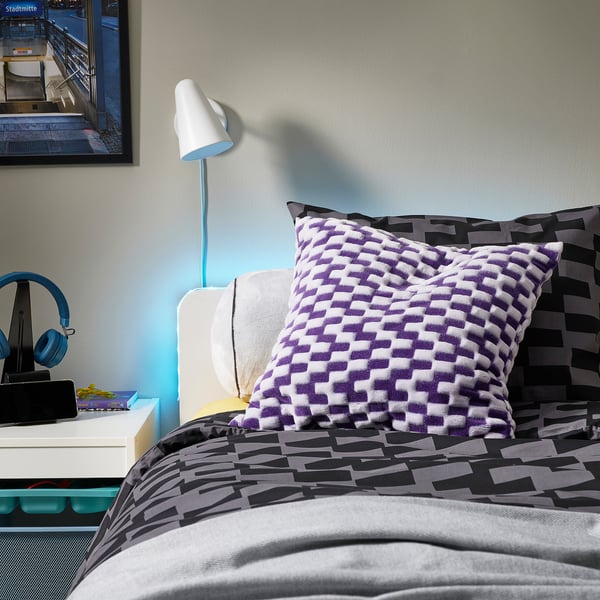 BLÅSKATA - BLÅSKATA Cushion cover, purple/patterned, 50x50 cm