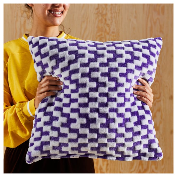 BLÅSKATA cushion cover, purple/patterned, 50x50 cm