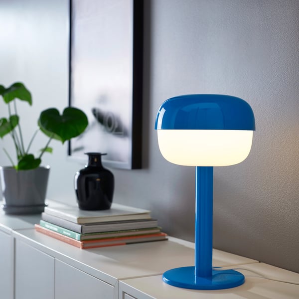 BLÅSVERK table lamp, blue, 36 cm