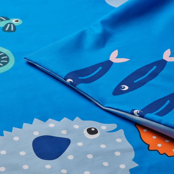 BLÅVINGAD - BLÅVINGAD Duvet cover and pillowcase, ocean animals pattern/multicolour, 150x200/50x80 cm