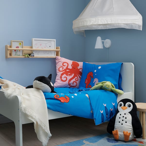 BLÅVINGAD - BLÅVINGAD Duvet cover and pillowcase, ocean animals pattern/multicolour, 150x200/50x80 cm