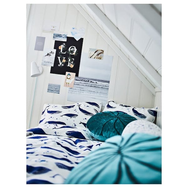 Ikea BLÅVINGAD - Duvet cover and pillowcase, whale pattern blue/white, 150x200/50x80 cm