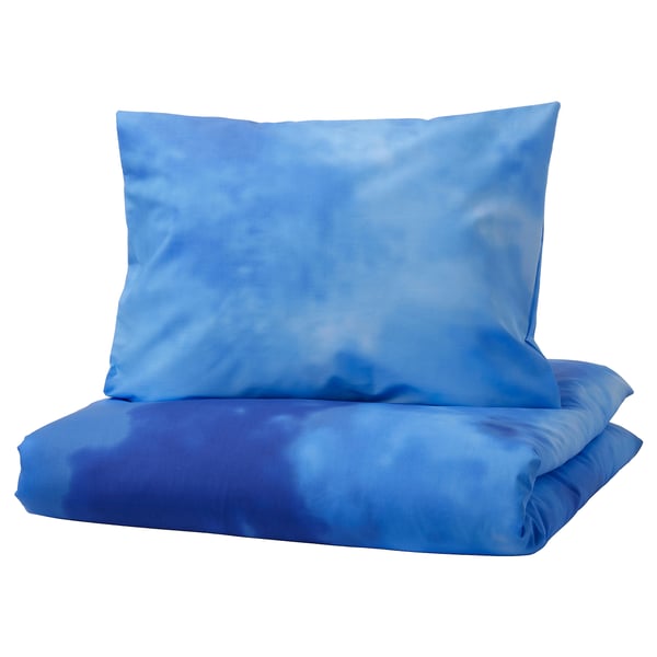 BLÅVINGAD - BLÅVINGAD Duvet cover and pillowcase, ocean pattern/blue, 150x200/50x80 cm