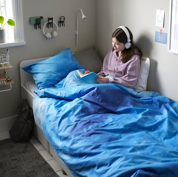 BLÅVINGAD - BLÅVINGAD Duvet cover and pillowcase, ocean pattern/blue, 150x200/50x80 cm
